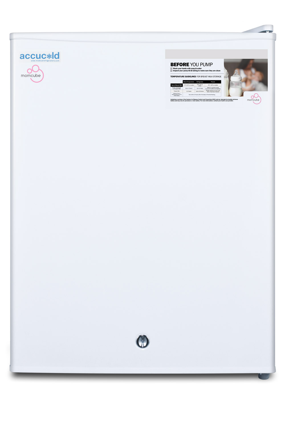 Countertop MOMCUBE all-freezer for storage of breast milk, manual defrost with lock and reversible door